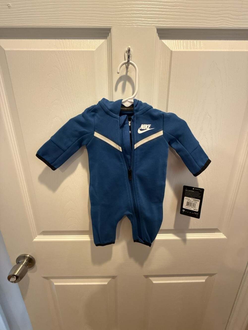 Nike Tech Pack Newborn Hooded Full-Zip Coverall in Dk Marina Blue